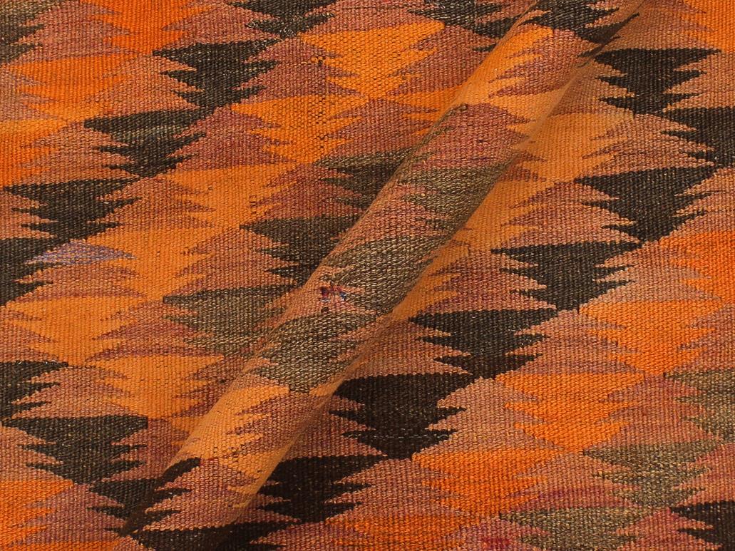 handmade Geometric Kilim Rust Brown Hand-Woven RUNNER 100% WOOL area rug