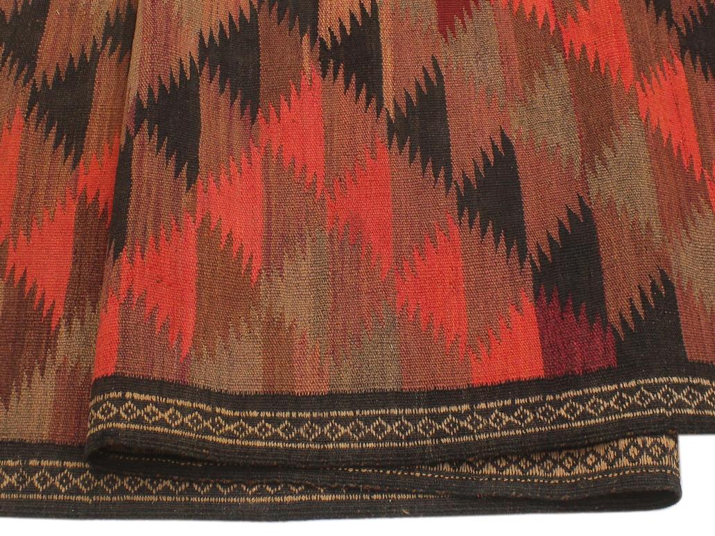 handmade Geometric Kilim Red Brown Hand-Woven RUNNER 100% WOOL area rug