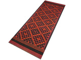 handmade Geometric Kilim Red Orange Hand-Woven RUNNER 100% WOOL area rug