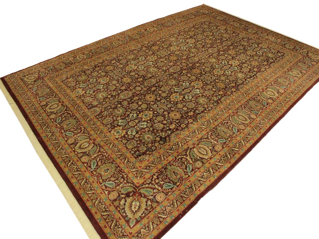handmade Traditional New Asif Aubergine Beige Hand Knotted RECTANGLE 100% WOOL area rug 10x14