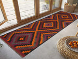 handmade Geometric Kilim Orange Burgundy Hand-Woven RUNNER 100% WOOL area rug