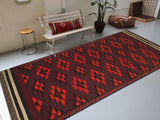 handmade Geometric Kilim Orange Maroon Hand-Woven RUNNER 100% WOOL area rug