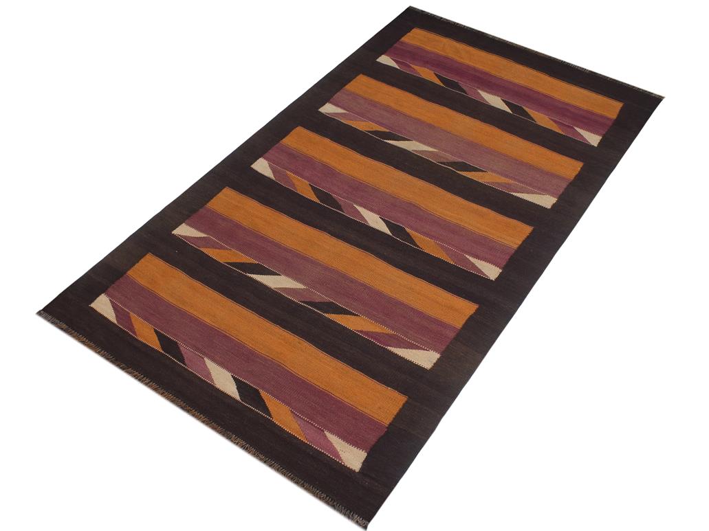 handmade Geometric Kilim Orange Brown Hand-Woven RUNNER 100% WOOL area rug