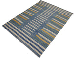 handmade Geometric Kilim Blue Beige Hand-Woven RECTANGLE 100% WOOL area rug 9x12