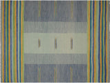 Southwestern Turkish Kilim Criselda Blue/Gold Wool Rug - 8'6'' x 11'5''