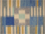handmade Geometric Kilim Beige Blue Hand-Woven RECTANGLE 100% WOOL area rug 9x10