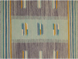 Retro Turkish Kilim Chantal Blue/Gold Wool Rug - 6'9'' x 9'9''