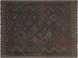 Rustic Turkish Kilim Brain Black/Brown Wool Rug - 4'10'' x 6'3''