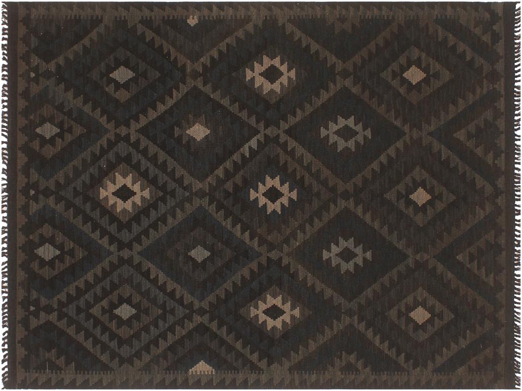 handmade Geometric Kilim Black Blue Hand-Woven RECTANGLE 100% WOOL area rug 5x6