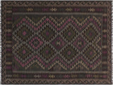 Caucasian Turkish Kilim Tamar Black/Purple Wool Rug - 4'11'' x 6'5''
