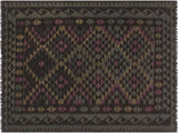 Southwestern Turkish Kilim Sabra Black/Blue Wool Rug - 4'10'' x 6'6''