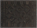 Abstract Turkish Kilim Karl Black/Blue Wool Rug - 5'5'' x 7'8''