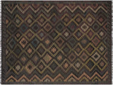 Tribal Turkish Kilim Devon Black/Blue Wool Rug - 6'3'' x 9'7''
