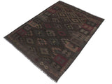 handmade Geometric Kilim Charcoal Brown Hand-Woven RECTANGLE 100% WOOL area rug 6x8