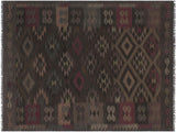 handmade Geometric Kilim Charcoal Brown Hand-Woven RECTANGLE 100% WOOL area rug 6x8