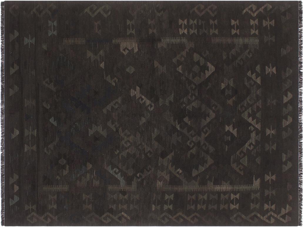 handmade Geometric Kilim Black Blue Hand-Woven RECTANGLE 100% WOOL area rug 6x8