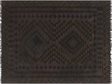 Tribal Turkish Kilim Kandi Black/Blue Wool Rug - 5'0'' x 6'4''