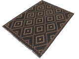 handmade Geometric Kilim Brown Blue Hand-Woven RECTANGLE 100% WOOL area rug 5x6