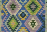 handmade Geometric Kilim, New arrival Blue Gold Hand-Woven RUNNER 100% WOOL area rug 3' x 6'