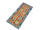 handmade Geometric Kilim, New arrival Rust Blue Hand-Woven RUNNER 100% WOOL area rug 3' x 6'