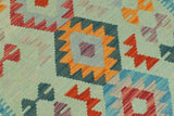 handmade Geometric Kilim, New arrival Blue Beige Hand-Woven RUNNER 100% WOOL area rug 3' x 7'
