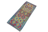 handmade Geometric Kilim, New arrival Red Blue Hand-Woven RUNNER 100% WOOL area rug 3' x 6'