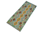 handmade Geometric Kilim, New arrival Blue Red Hand-Woven RUNNER 100% WOOL area rug 3' x 6'