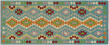 handmade Geometric Kilim, New arrival Blue Red Hand-Woven RUNNER 100% WOOL area rug 3' x 6'