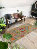 handmade Traditional Kilim, New arrival Brown Blue Hand-Woven RUNNER 100% WOOL area rug 3' x 6'