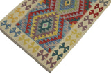 handmade Geometric Kilim, New arrival Blue Beige Hand-Woven RUNNER 100% WOOL area rug 3' x 6'