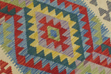 handmade Geometric Kilim, New arrival Blue Beige Hand-Woven RUNNER 100% WOOL area rug 3' x 6'