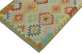 handmade Geometric Kilim, New arrival Blue Green Hand-Woven RUNNER 100% WOOL area rug 3' x 7'