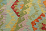 handmade Geometric Kilim, New arrival Blue Green Hand-Woven RUNNER 100% WOOL area rug 3' x 7'