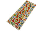 handmade Geometric Kilim, New arrival Rust Beige Hand-Woven RUNNER 100% WOOL area rug 3' x 7'