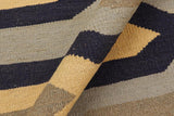 handmade Modern Kilim, New arrival Blue Gray Hand-Woven RECTANGLE 100% WOOL area rug 5' x 7'