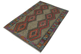handmade Geometric Kilim, New arrival Red Charcoal Hand-Woven RECTANGLE 100% WOOL area rug 6' x 8'