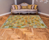 handmade Geometric Kilim, New arrival Orange Blue Hand-Woven RECTANGLE 100% WOOL area rug 6' x 8'