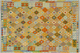 handmade Geometric Kilim, New arrival Orange Blue Hand-Woven RECTANGLE 100% WOOL area rug 6' x 8'