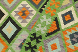 handmade Geometric Kilim, New arrival Green Blue Hand-Woven RECTANGLE 100% WOOL area rug 4' x 6'