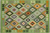 handmade Geometric Kilim, New arrival Green Blue Hand-Woven RECTANGLE 100% WOOL area rug 4' x 6'
