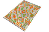 handmade Geometric Kilim, New arrival Orange Blue Hand-Woven RECTANGLE 100% WOOL area rug 4' x 6'