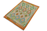 handmade Geometric Kilim, New arrival Beige Orange Hand-Woven RECTANGLE 100% WOOL area rug 4' x 6'