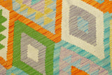 handmade Geometric Kilim, New arrival Blue Orange Hand-Woven RECTANGLE 100% WOOL area rug 4' x 6'