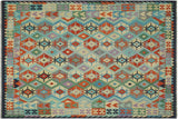 handmade Geometric Kilim, New arrival Rust Blue Hand-Woven RECTANGLE 100% WOOL area rug 8' x 10'