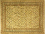 handmade Traditional Lahore Tan Lt. Green Hand Knotted RECTANGLE 100% WOOL area rug 10x14