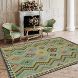 handmade Geometric Kilim, New arrival Blue Charcoal Hand-Woven RECTANGLE 100% WOOL area rug 6' x 8'
