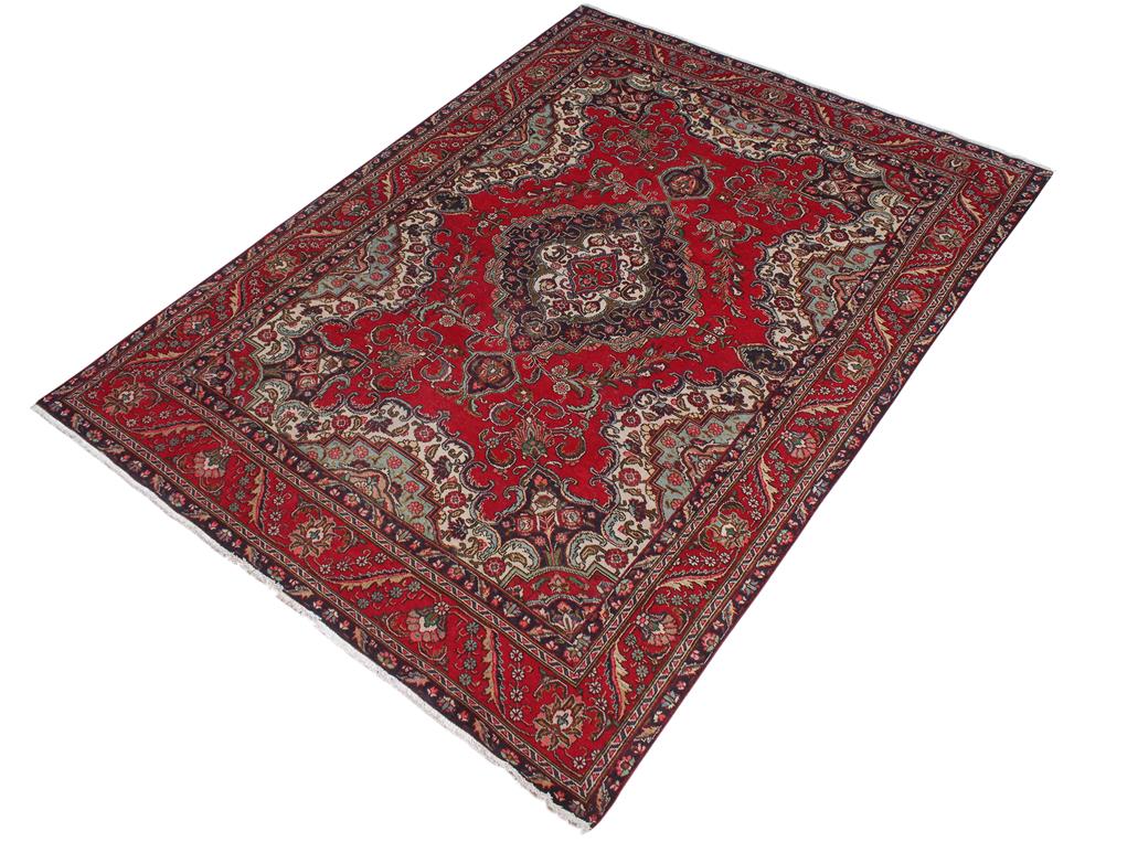 handmade Medallion, Traditional Tabriz Red Blue Hand Knotted RECTANGLE 100% WOOL area rug 7x11