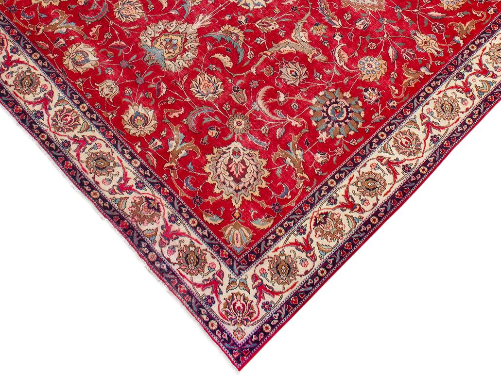handmade Medallion, Traditional Tabriz Red Beige Hand Knotted RECTANGLE 100% WOOL area rug 10x13