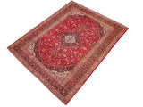 handmade Medallion, Traditional Kashan Red Black Hand Knotted RECTANGLE 100% WOOL area rug 9x13