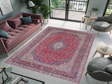 handmade Medallion, Traditional Kashan Red Purple Hand Knotted RECTANGLE 100% WOOL area rug 8x12